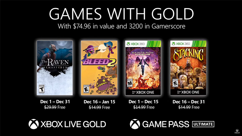 Microsoft revela os jogos no Games With Gold de Dezembro de 2020