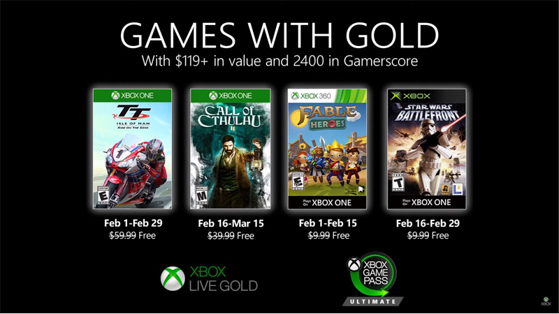 Microsoft divulga os 4 jogos grátis para Games With Gold de fevereiro de 2020