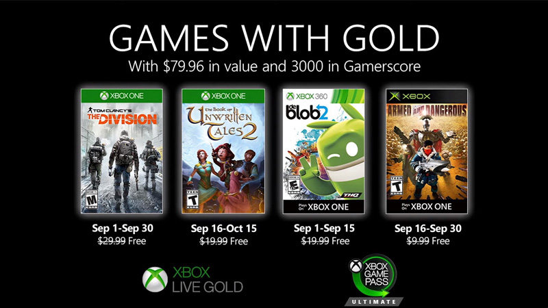 Games With Gold de Setembro de 2020 são revelados pela Microsoft